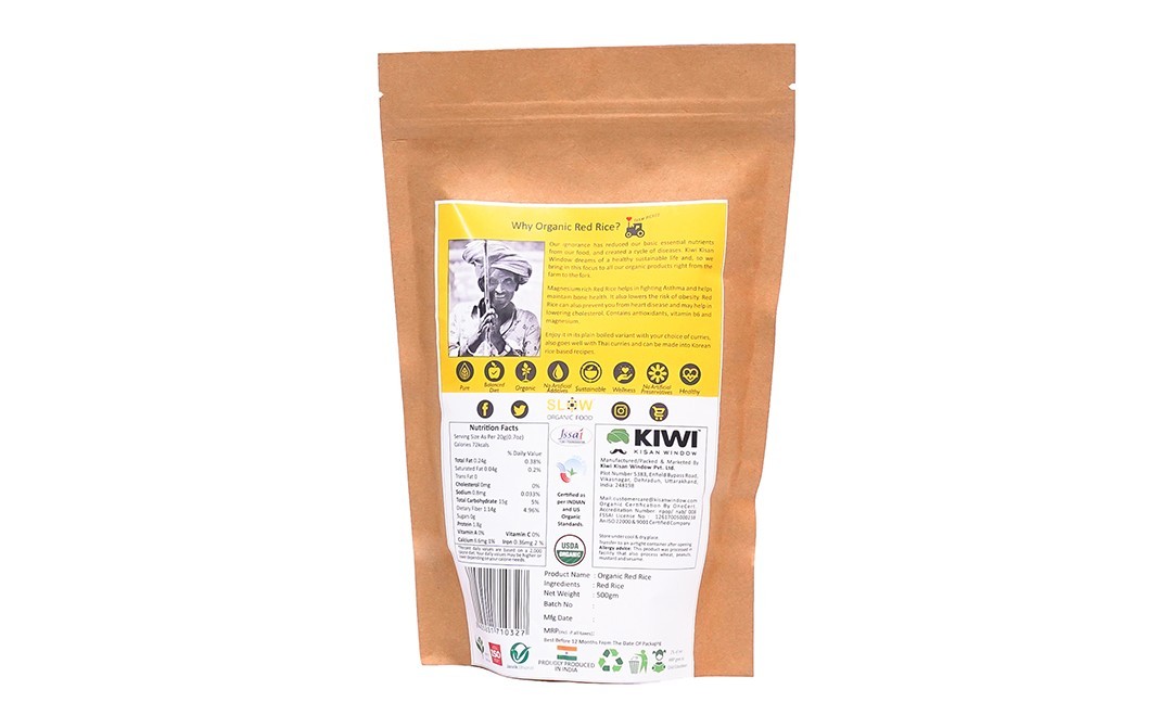 Kiwi Kisan Window Organic Red Rice    Pack  500 grams
